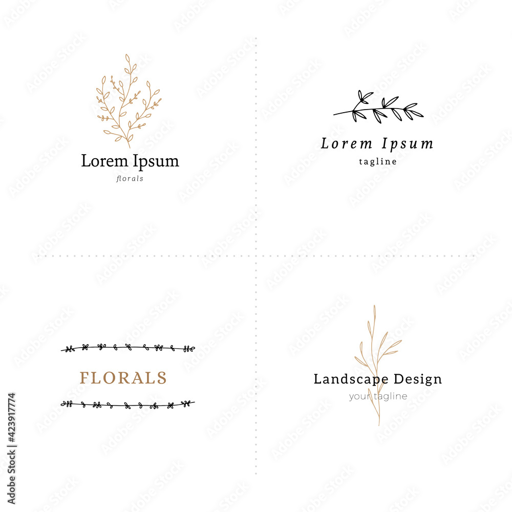 Set of floral hand drawn logo templates. Flowers and leaves in minimalist style, vector illustrations. Set of floral hand drawn logo templates. Flowers and leaves in minimalist style, vector illustrations.