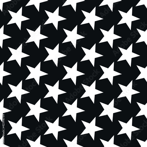 Seamless Vector background pattern with stars. Minimalistic black and white design for textile or wallpaper