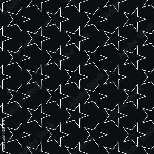 Seamless Vector background pattern with stars. Minimalistic black and white design for textile or wallpaper