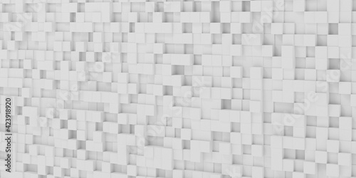 Wall of White cubes. Minimalist design, soft light, elegant look and professional feel background. 3d rendering low-poly modern geometric cube pattern.