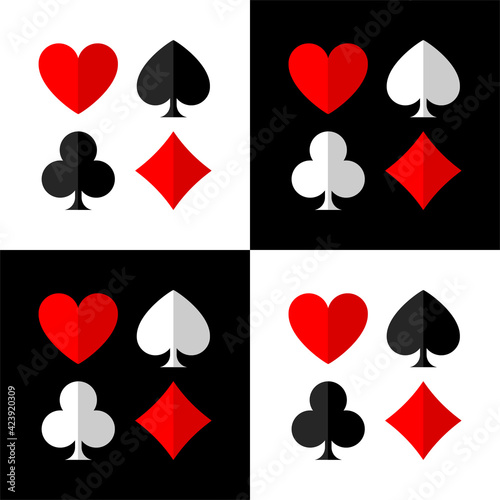 Poker background with card suits: clubs, hearts, diamonds, spades. Square chess background with card suits of cards.