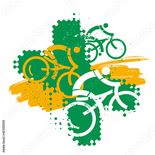 Mountain bikers, mountain trip.
Expressive  grunge stylized illustration of mountain bike cyclists. Vector available.