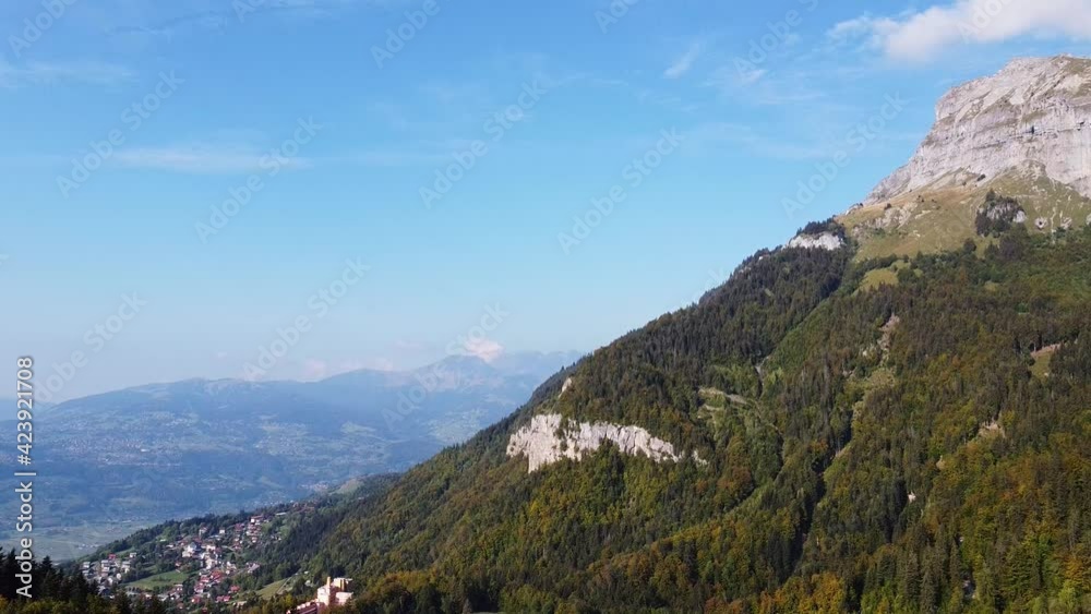 Aerial tilt down view over Passy, in the french Alps, on a warm fall season day. Haute Savoie. Aerial tilt down view over Passy, in the french Alps, on a warm fall season day. Haute Savoie.
