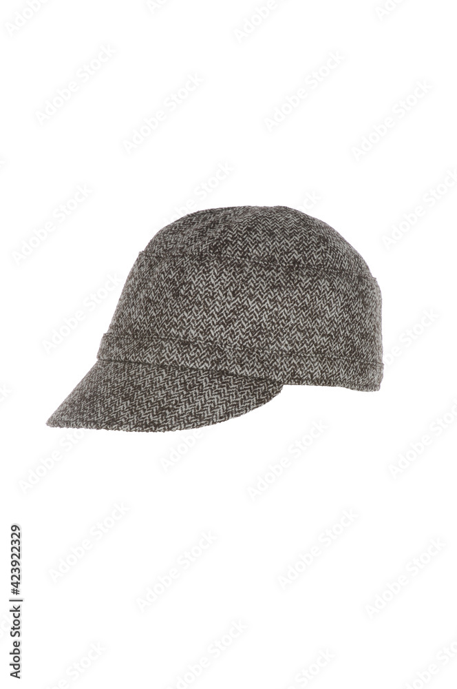 Knitted winter cap on white background. Studio shoot