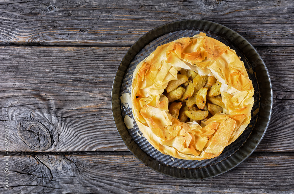 Apple Pie With Phyllo Crust, top view Apple Pie With Phyllo Crust, top view