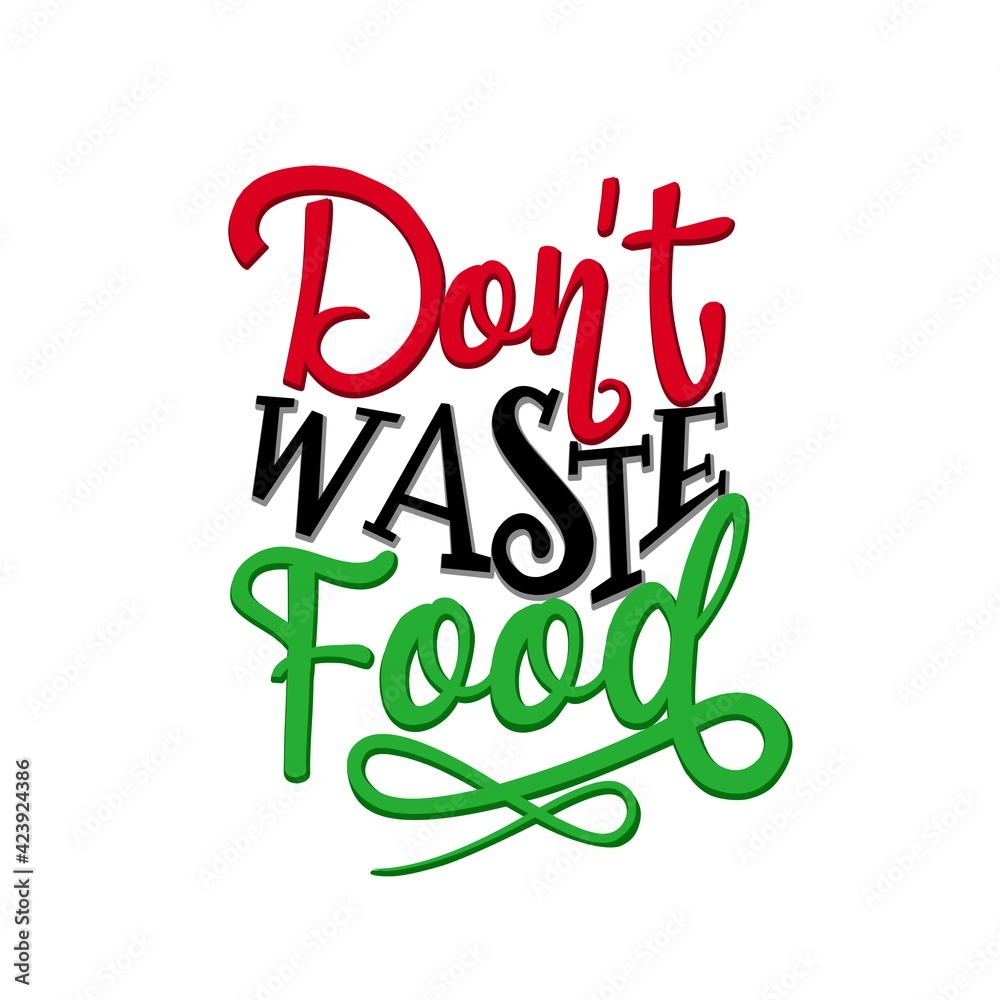 Typography please don't waste food, designs for world food day and International Awareness Day on Food Loss and Waste.