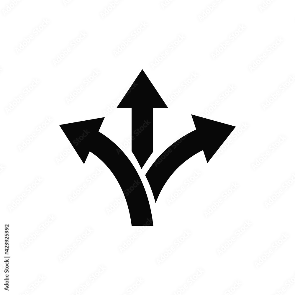 Three-way direction arrow icon vector. Road direction sign Three-way direction arrow icon vector. Road direction sign