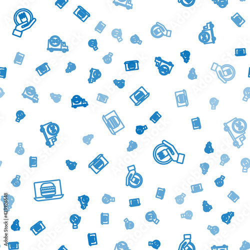 Set line Online ordering burger delivery, and and Fast by car on seamless pattern. Vector