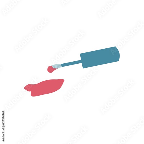 Brush from nail polish and a puddle of red nail polish Vector flat icon on a white background
