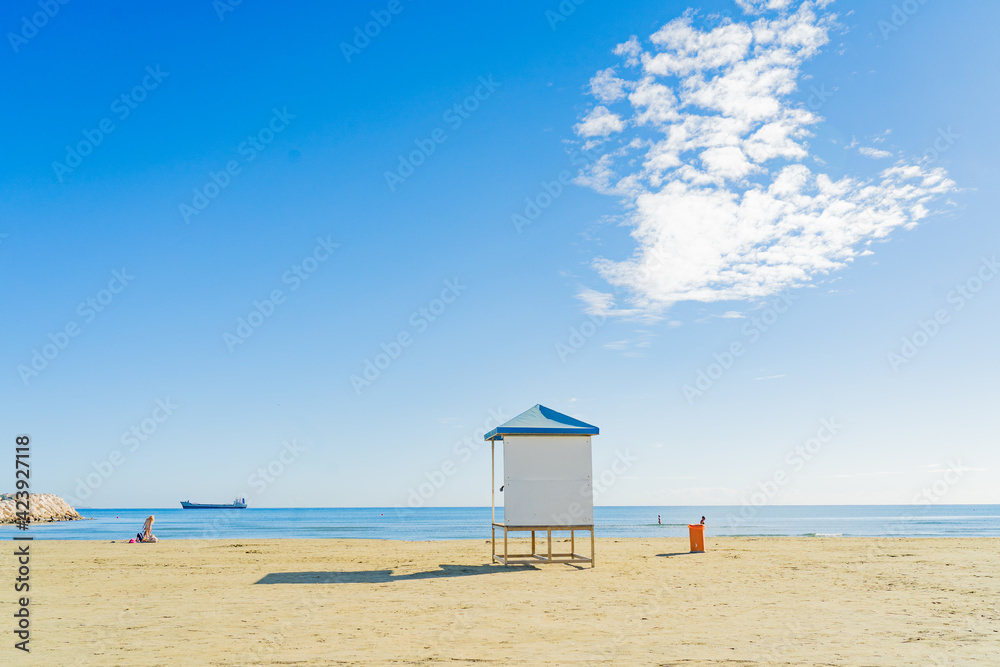 Blue sky and beautiful beach at Larnaka Bay Blue sky and beautiful beach at Larnaka Bay