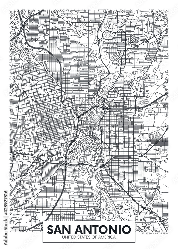 City map San Antonio, travel vector poster design