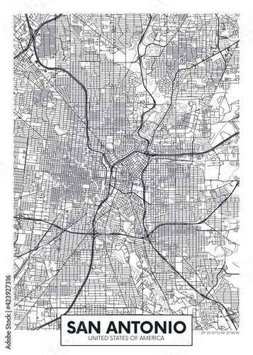 City map San Antonio, travel vector poster design