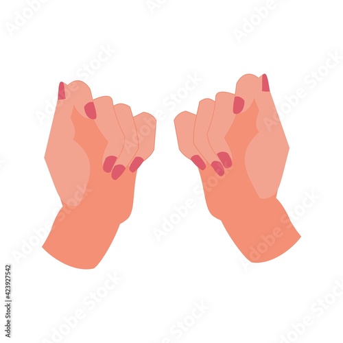Women's hands with nails painted red nail polish Vector flat icon on a white background