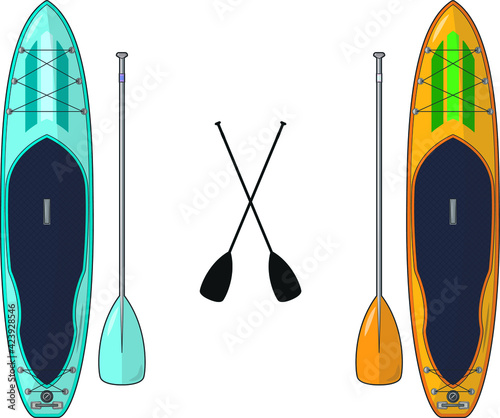 SUP board. Swimming board. Swimming paddles.