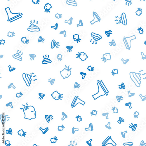 Set line Man having headache, Flat foot and Shit on seamless pattern. Vector