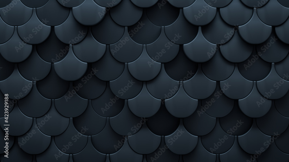 Futuristic, Dark 3D background, with a Fish Scale block structure. Wall texture with a 3D tile pattern. 3D Render Futuristic, Dark 3D background, with a Fish Scale block structure. Wall texture with a 3D tile pattern. 3D Render