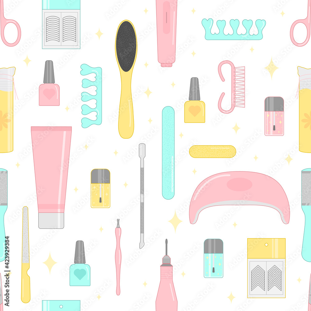 Pattern with manicure tools. Vector illustration. Pattern with manicure tools. Vector illustration.