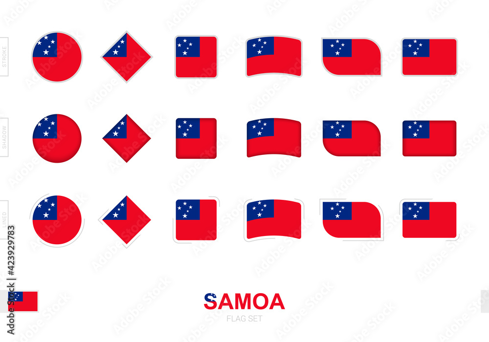 Samoa flag set, simple flags of Samoa with three different effects. Samoa flag set, simple flags of Samoa with three different effects.