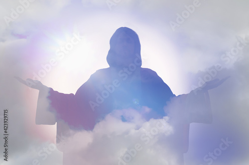 Canvastavla Silhouette of Jesus Christ and cloudy sky, double exposure