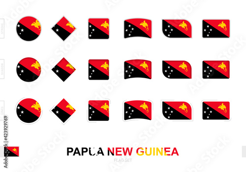 Free Download Papua New Guinea flag set, simple flags of Papua New Guinea with three different effects. - GFXLoad