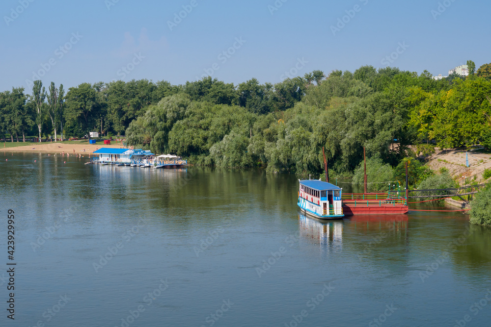 Dniester river and embankment with a beach in Tiraspol, Transnistria (Moldova)
