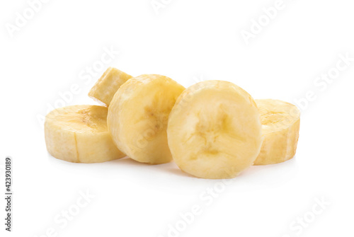 Pieces of tasty ripe banana isolated on white