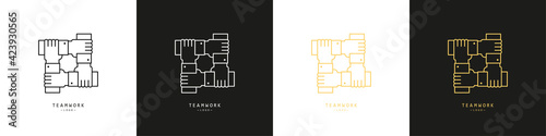 Teamwork logos set. The concept of cooperation, unity, friendship and mutual assistance. Vector illustration.