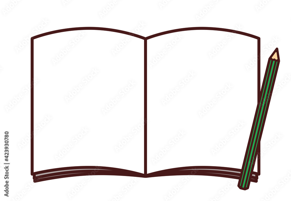 開いたノート 　鉛筆　イラスト