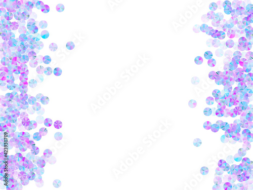 Purple beads confetti scatter vector illustration. Luxury lustering foil particles party decor flatlay. Christmas confetti placer flickering pattern.