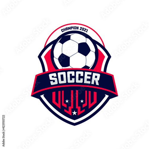 Soccer Football Badge Logo Design Templates | Sport Team Identity Vector Illustrations isolated on blue Background