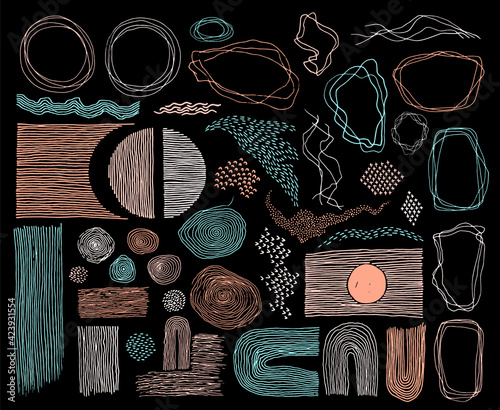 Scribble frames, lines and dots texture backgrounds vector collection.