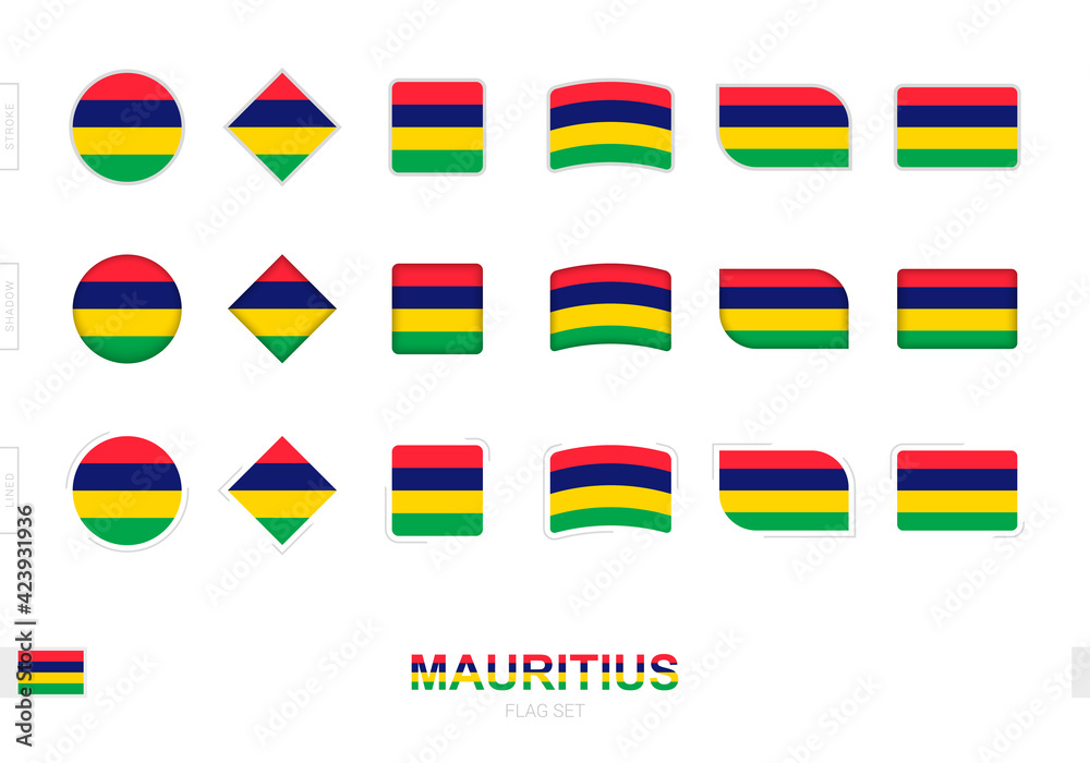 Mauritius flag set, simple flags of Mauritius with three different effects.