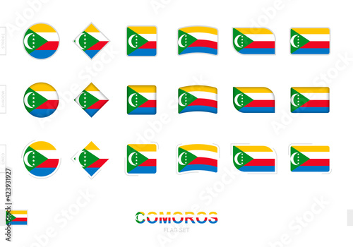 Comoros flag set, simple flags of Comoros with three different effects.