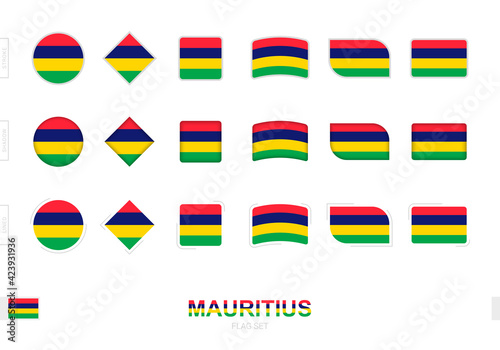 Mauritius flag set, simple flags of Mauritius with three different effects. © boldg