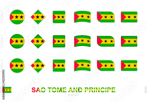 Sao Tome and Principe flag set, simple flags of Sao Tome and Principe with three different effects.
