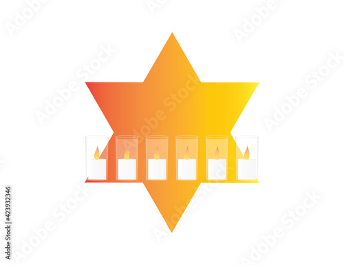 Vector illustration of six memorial candles on Yellow star badge with White background