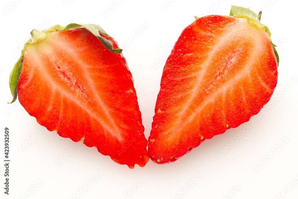 Two strawberries close up on white background Two strawberries close up on white background