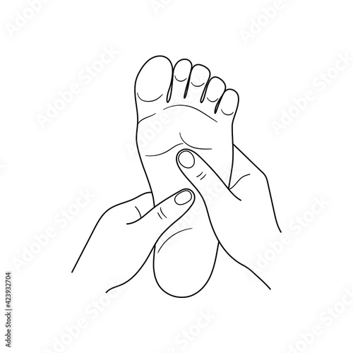 Feet massage vector thin line EPS 10 illustration. Foot massage reflexology practice.