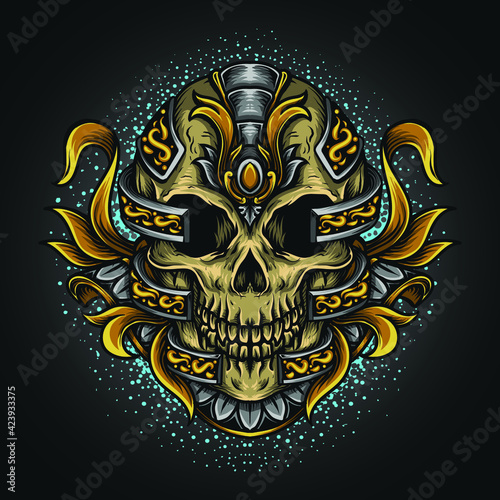 artwork illustration and t-shirt design skull engraving ornament