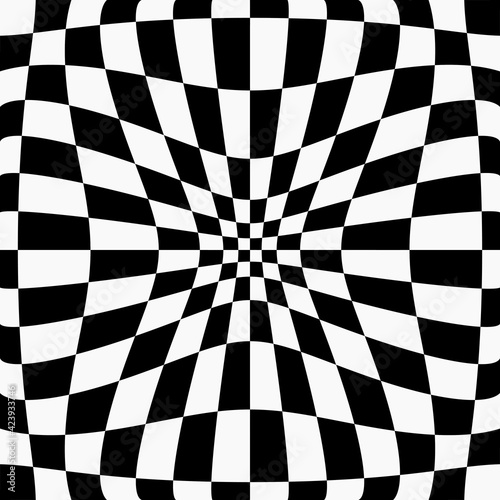 Сonvex Сoncave 14x14 Pattern. Vector Checkered Concave Pattern. Chess Black White Monochrome Convex Pattern.