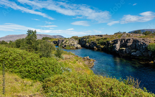 Blue water in the Thingvellir National Park, Iceland, Europe