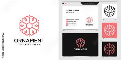 Ornament logo design with circle concept. Logo with linear style and business card design Premium Vector