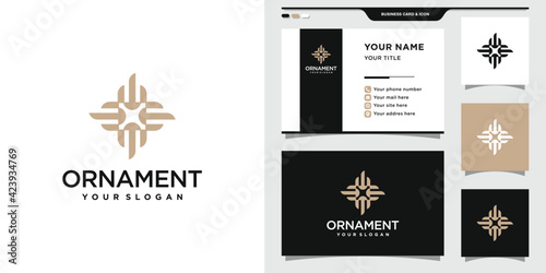 Minimalist ornament logo design with linear style and business card design Premium Vector