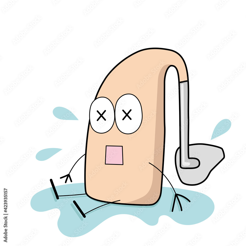 かわいい耳かけ補聴器キャラクターが水に濡れたイラスト Stock Vektorgrafik Adobe Stock