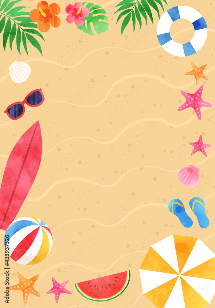夏のトロピカルな水彩風ベクターイラストフレーム背景 風景 コピースペース Stock Vector Adobe Stock