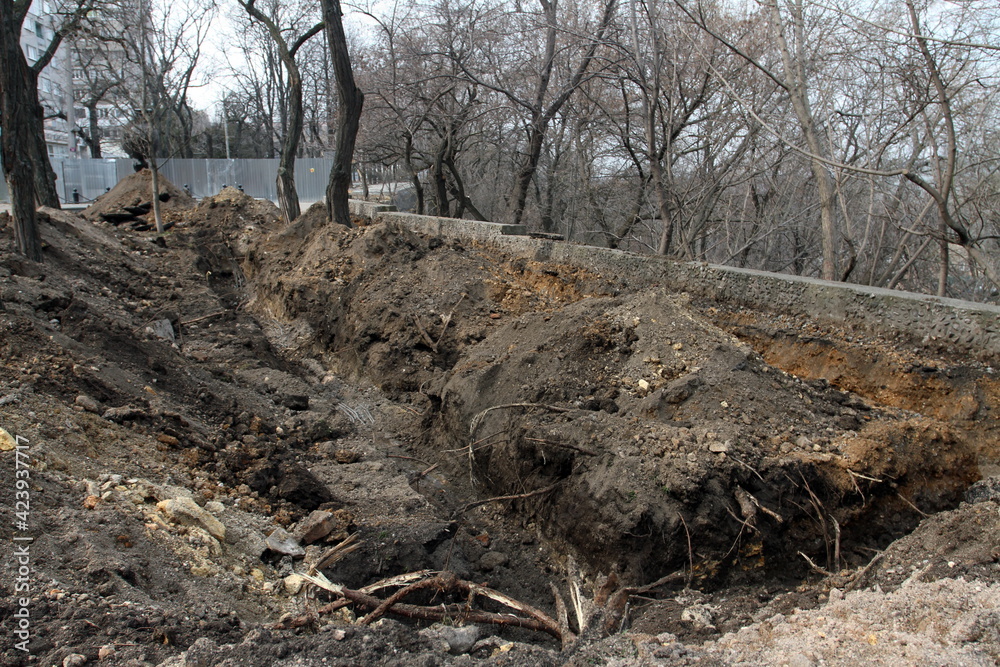 excavated ground for pipe laying