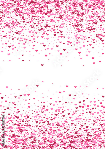 Purple Abstract Confetti Texture. Pink Spray Background. Red Heart Drop. Rose February Wallpaper. Template Illustration.