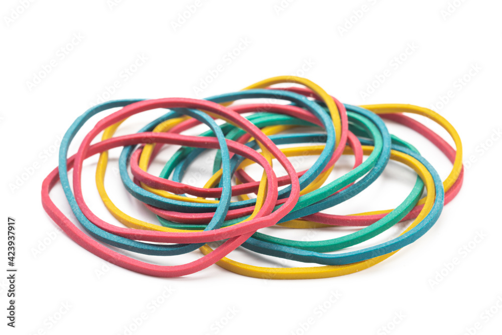 Group of multicolor rubber money bands isolated on white Group of multicolor rubber money bands isolated on white