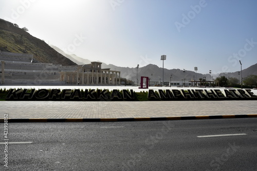 Khorfakkan amphitheater, Al Fujairah, United Arab Emirates March 22, 2021, the view of Khorfakkan amphitheater and the city photo