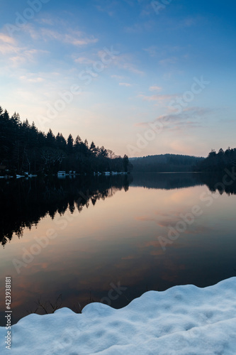 Shearwater Lake in the snow at sunset